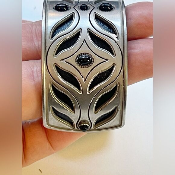 Fossil Leather metal cuff bracelet watch Vintage. - Picture 8 of 11